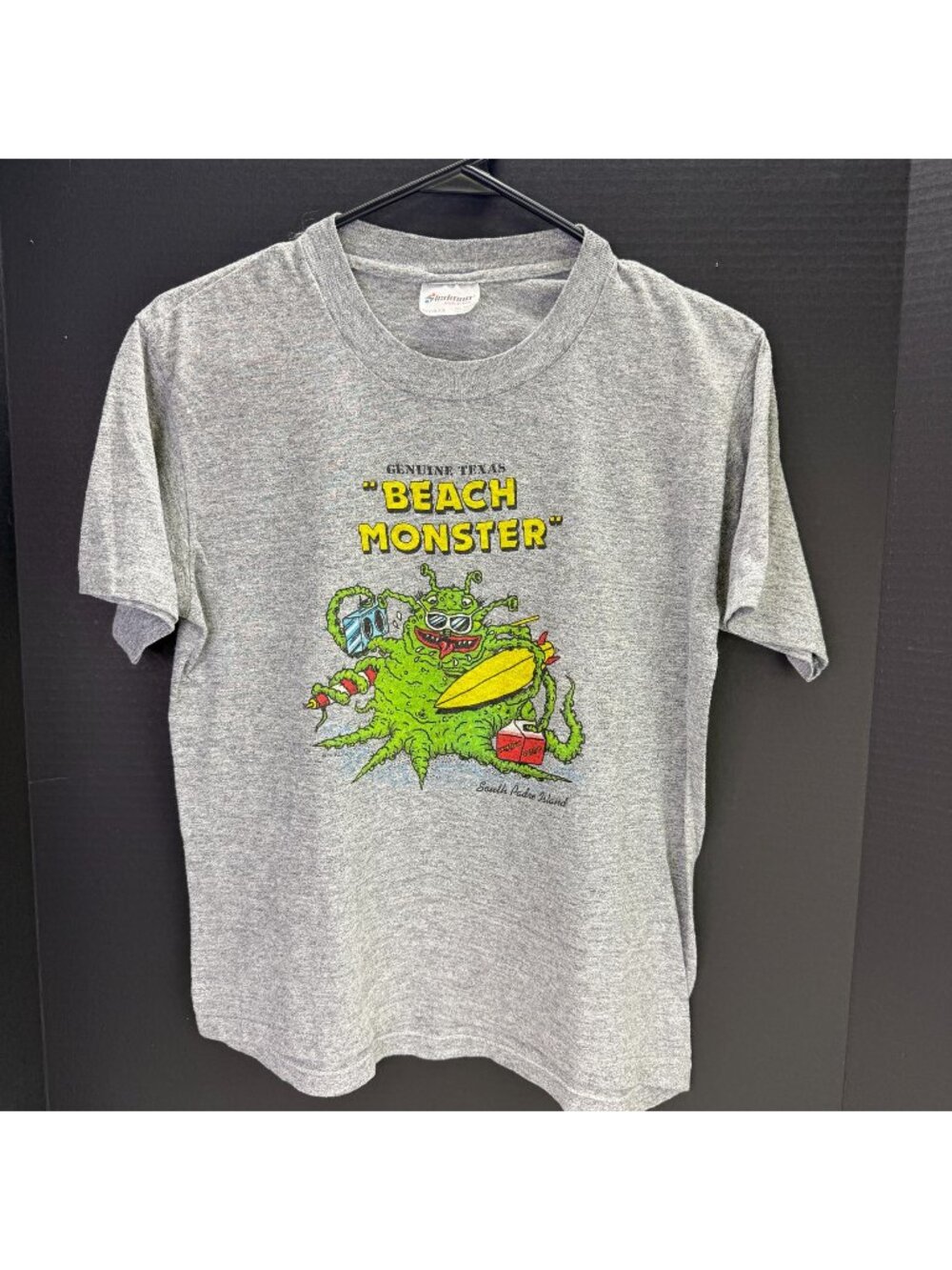 Vintage Single Stitch T-Shirt Beach Monster South Padre Island TX Gray M